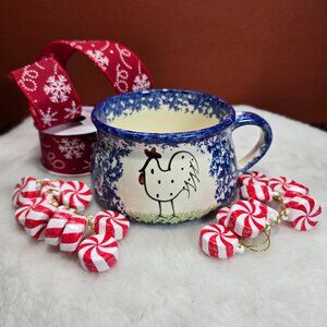 Molly Dallas Spatterware 1990's Rooster Soup Bowl with Handle 20 oz Capacity